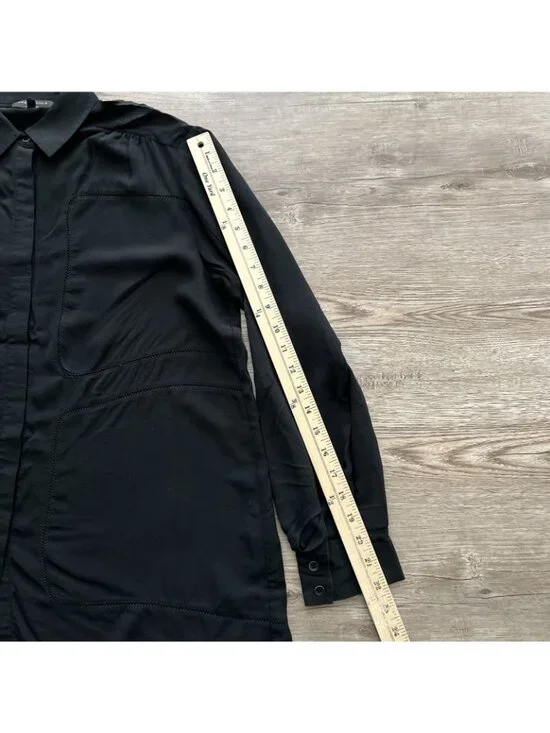 Rag bone Silk Button Up Shirt Womens Small Black Long Sleeve Roll Up - Picture 8 of 13